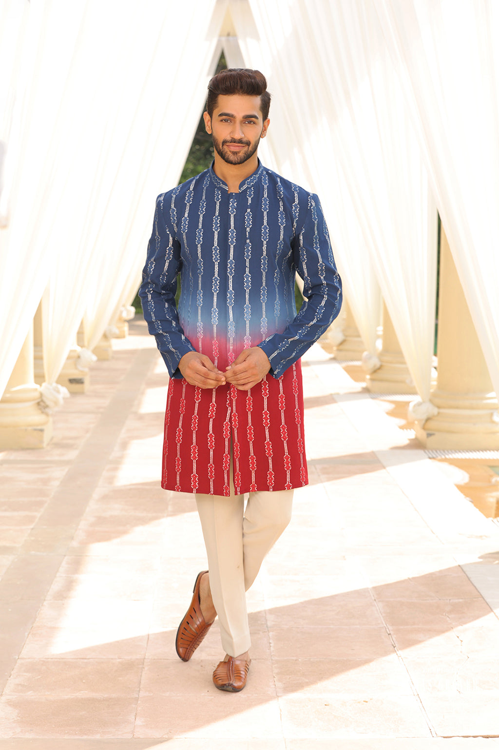 BLUE  MAROON OMBRE KURTA SET