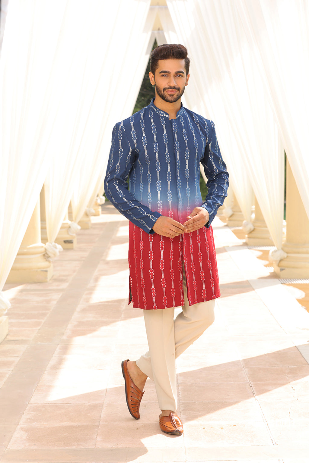 BLUE  MAROON OMBRE KURTA SET