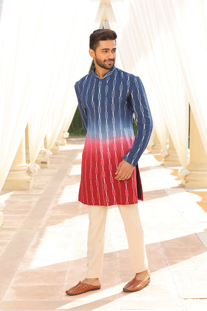 BLUE  MAROON OMBRE KURTA SET