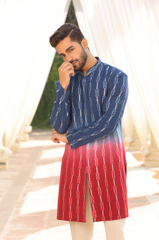 BLUE  MAROON OMBRE KURTA SET