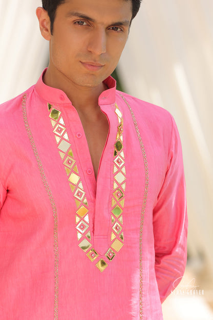 PINK LINEN KURTA