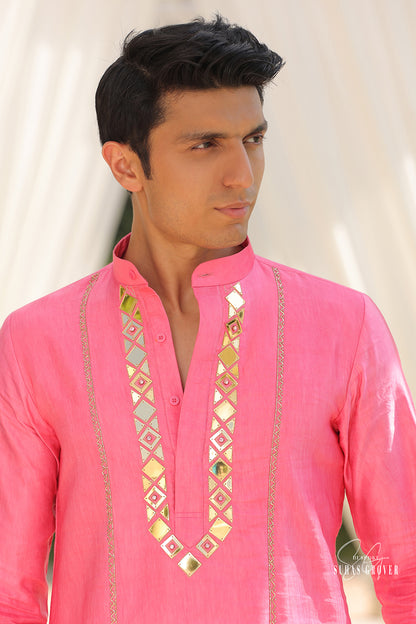 PINK LINEN KURTA