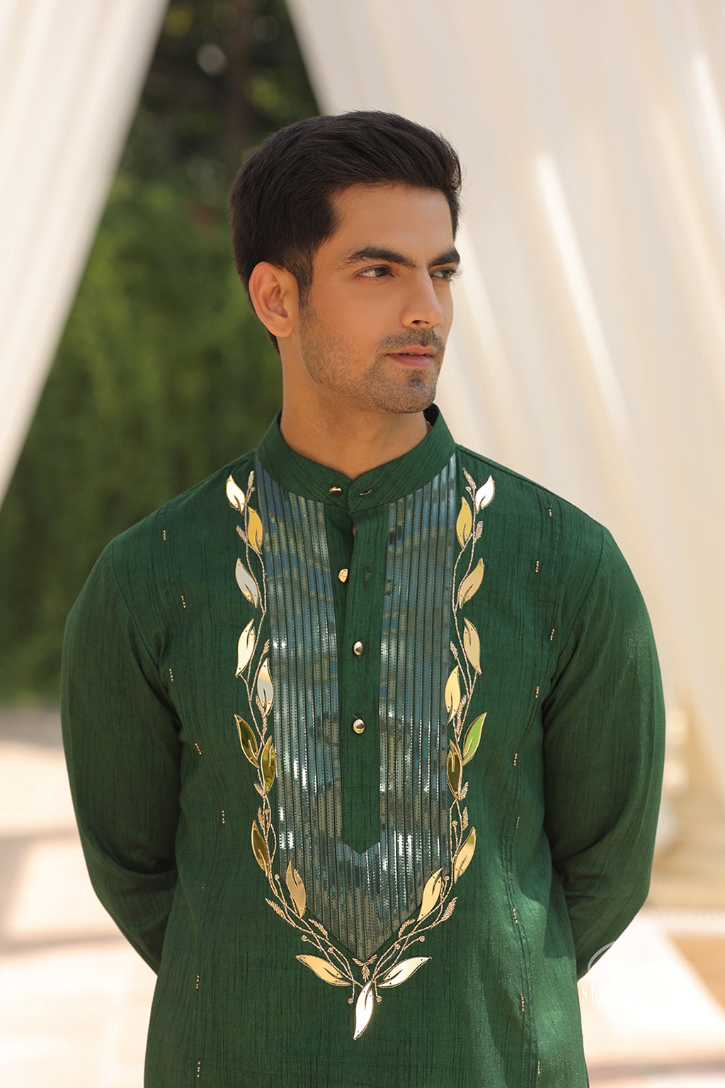 GREEN TAPING KURTA SET