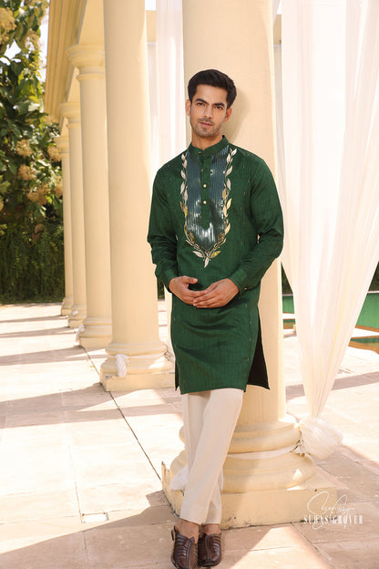 GREEN TAPING KURTA SET