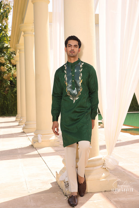 GREEN TAPING KURTA SET