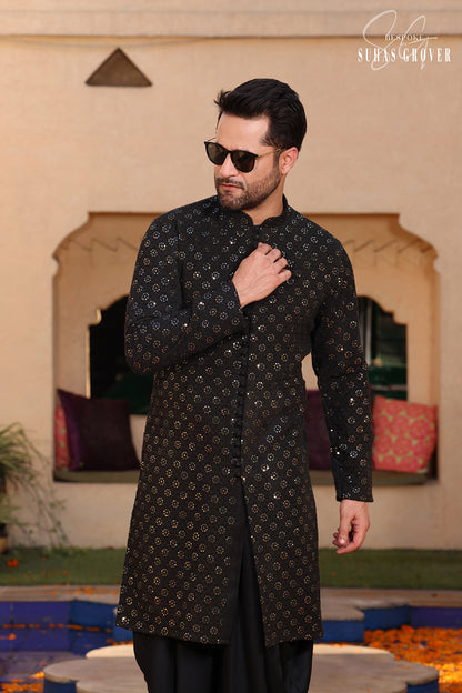 BLACK LUCKNOWI KURTA SET