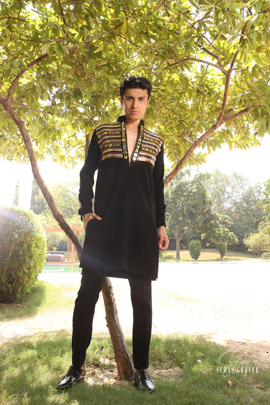 BLACK TAPING KURTA SET