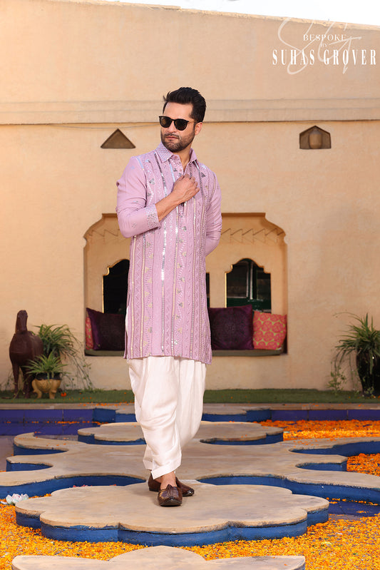 LAVENDER LUCKNOWI KURTA SET