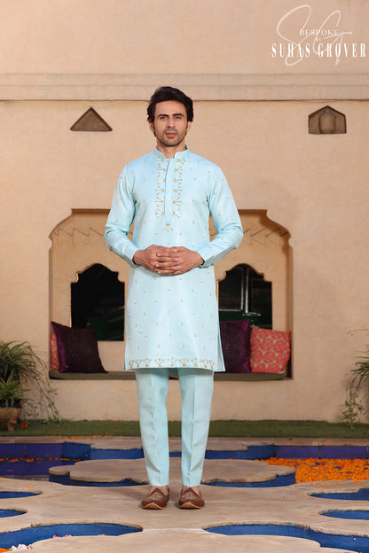 SEA BLUE EMBROIDED KURTA