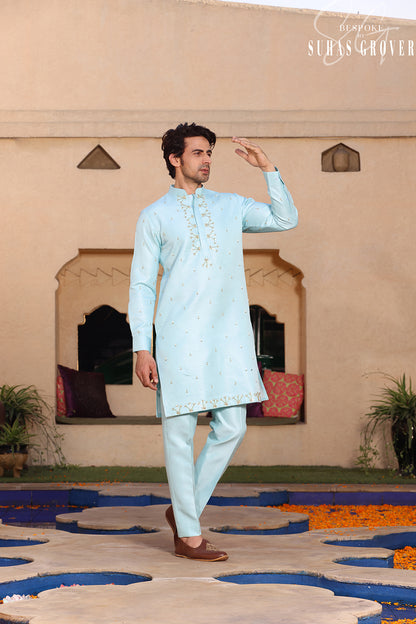 SEA BLUE EMBROIDED KURTA