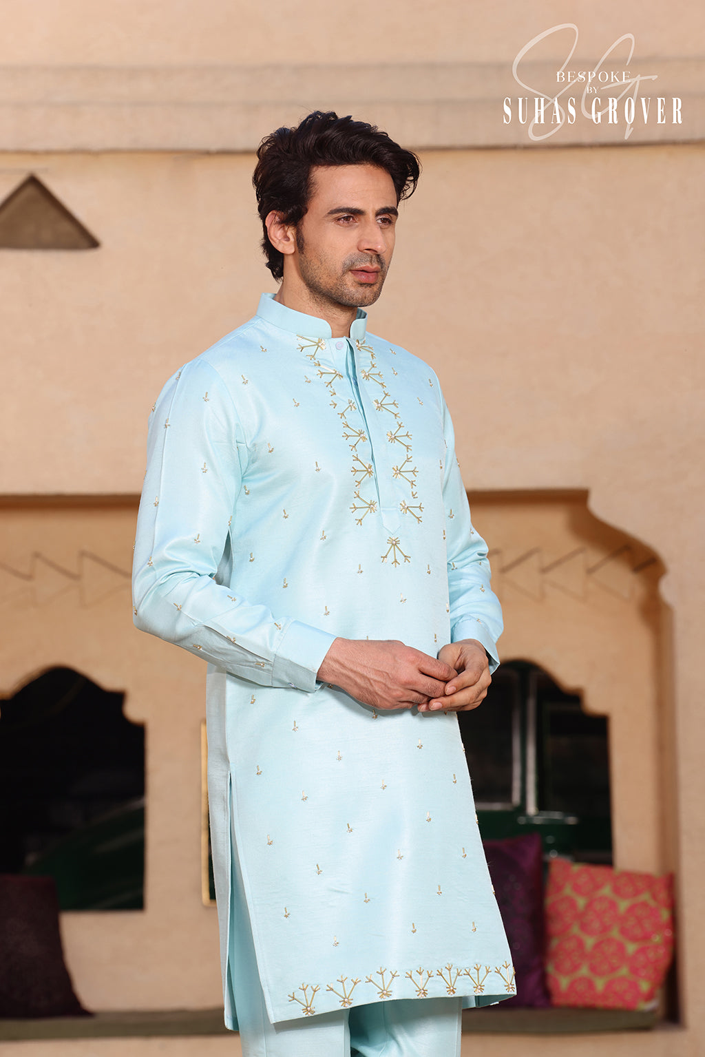 SEA BLUE EMBROIDED KURTA