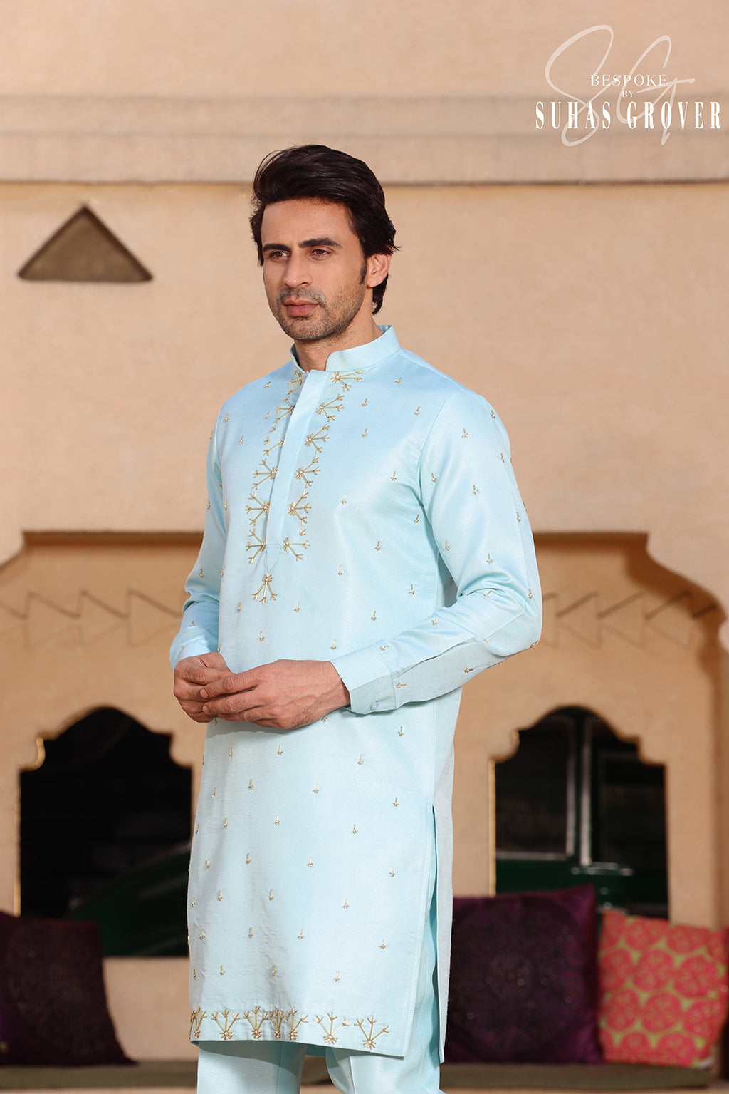 SEA BLUE EMBROIDED KURTA