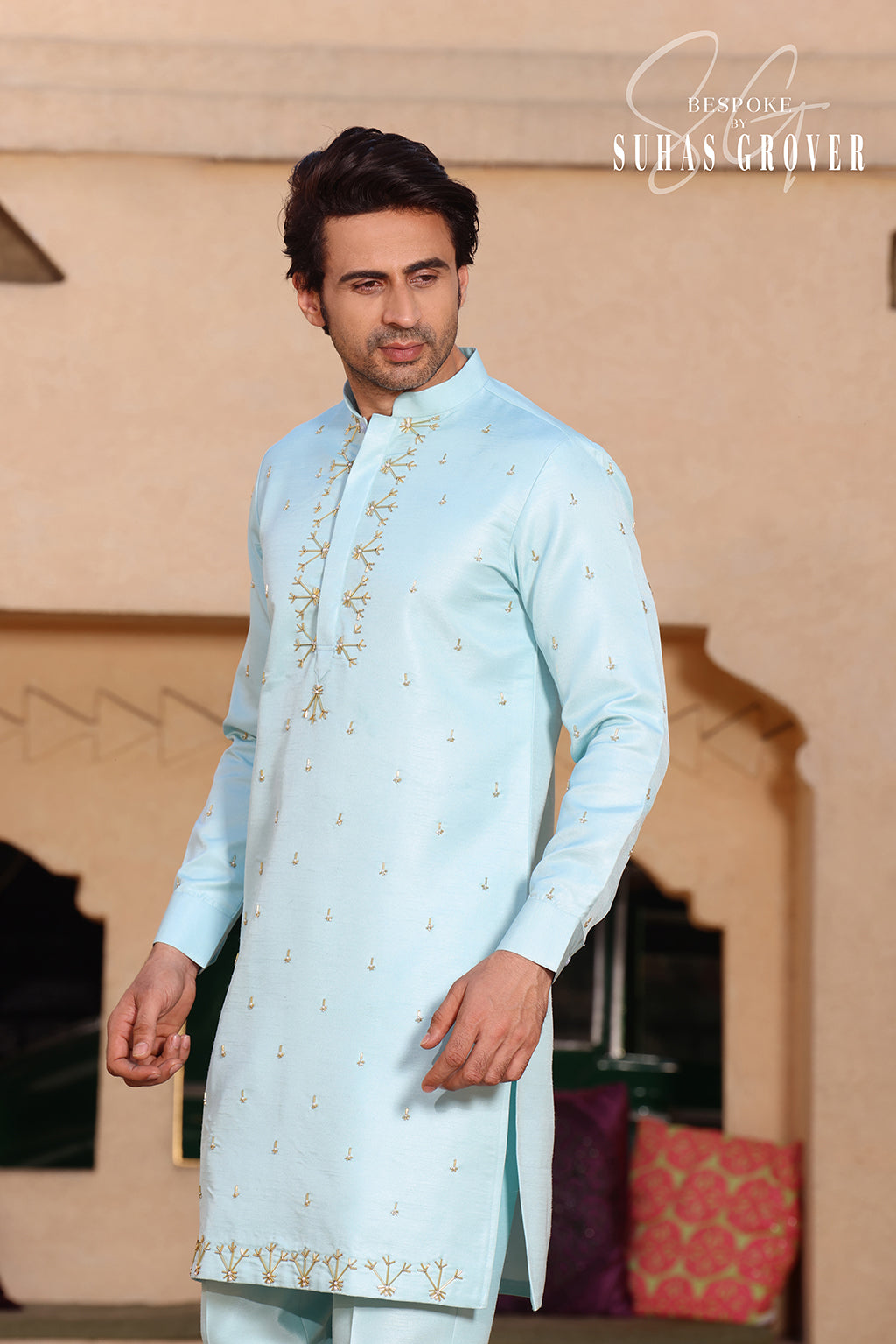 SEA BLUE EMBROIDED KURTA