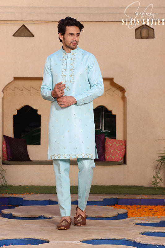 SEA BLUE EMBROIDED KURTA