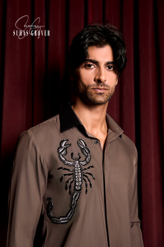 GREY SCORPION EMBROIDERY SHIRT