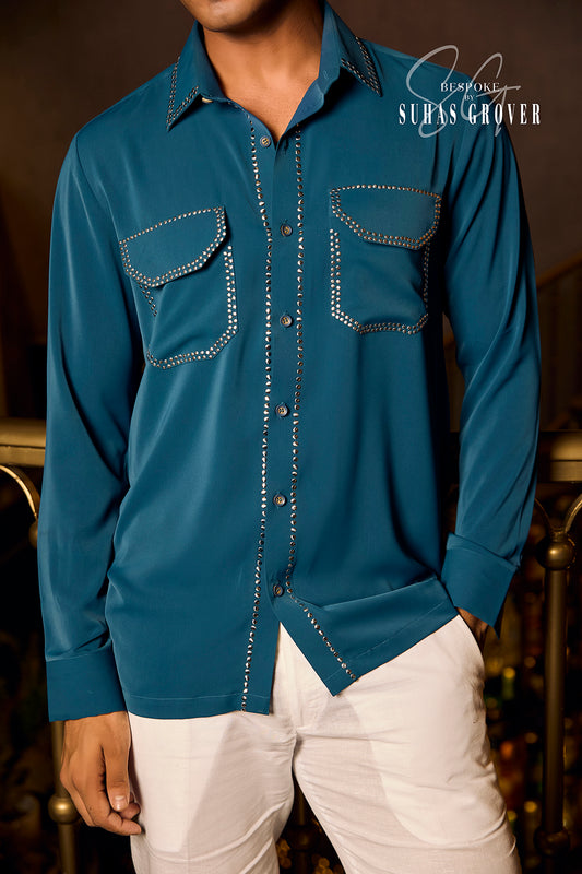 TEEL BLUE STUDDED SHIRT