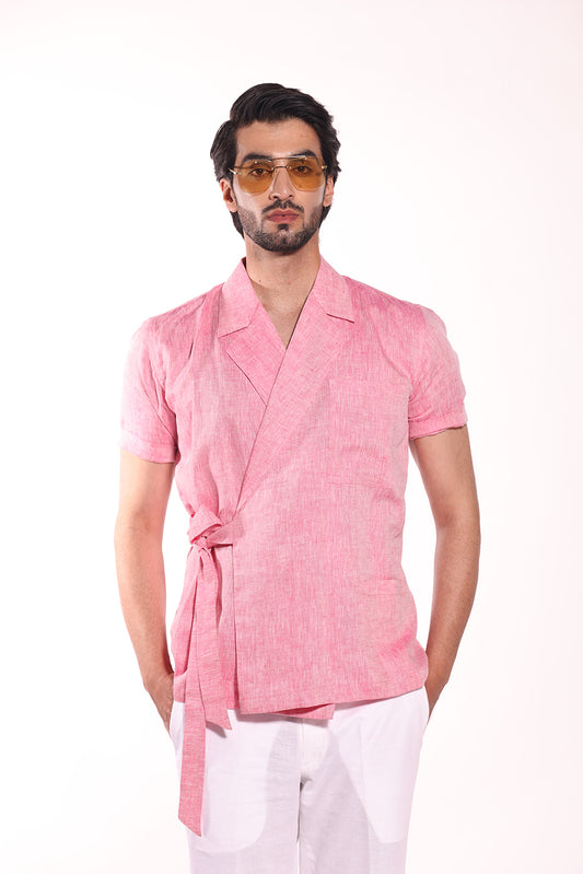 PINK LINEN KNOT SHIRT