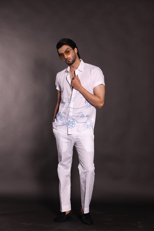 WHITE LINEN HANDPAINTED SHIRT