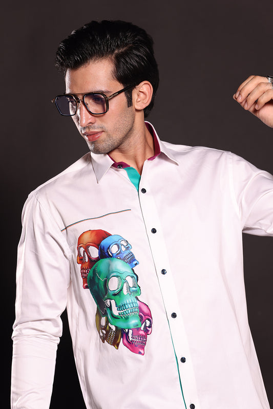 WHITE MULTICOLOURED SKULLS SHIRT