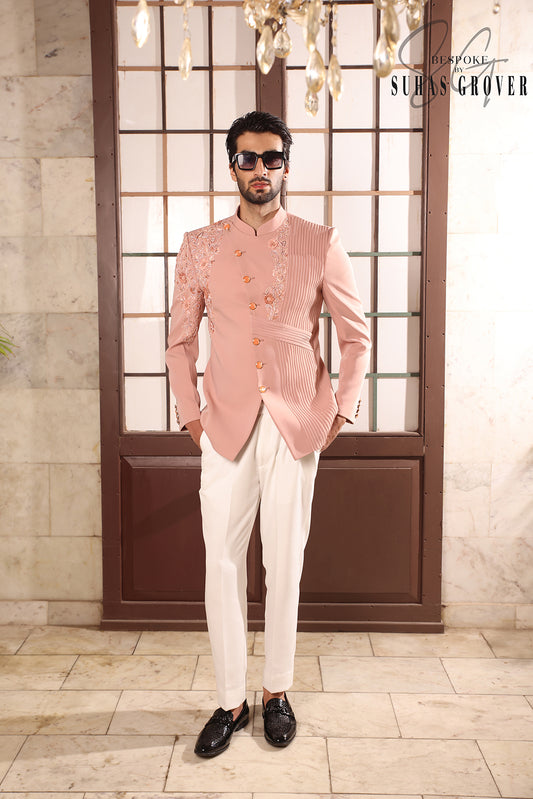 Peachish pink bandgala set