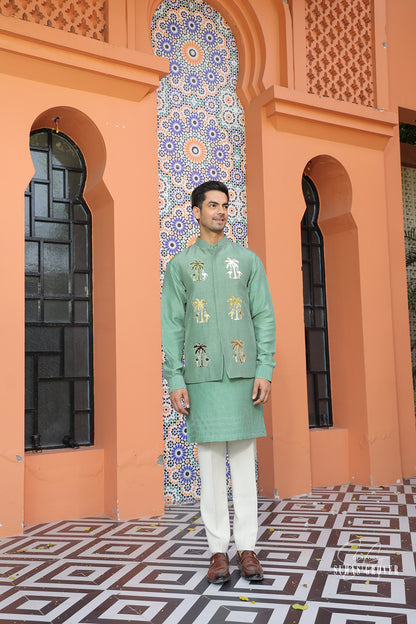 GREEN AC NEHRU JACKET SET