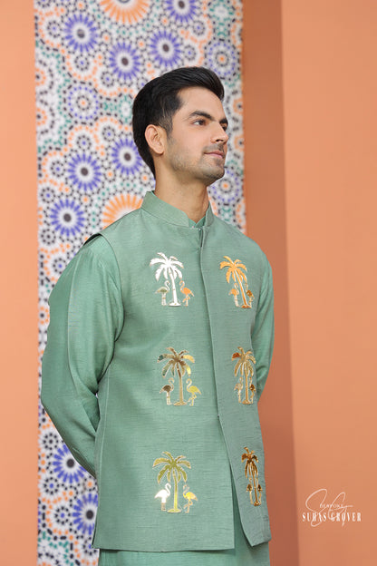 GREEN AC NEHRU JACKET SET