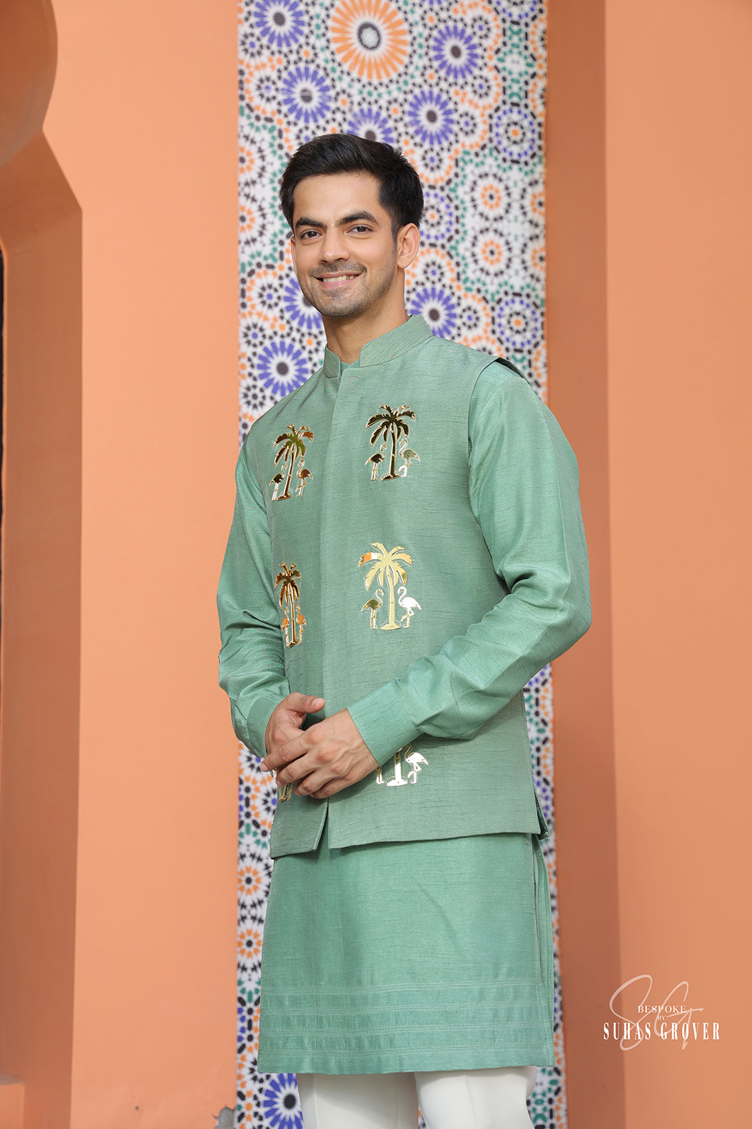 GREEN AC NEHRU JACKET SET