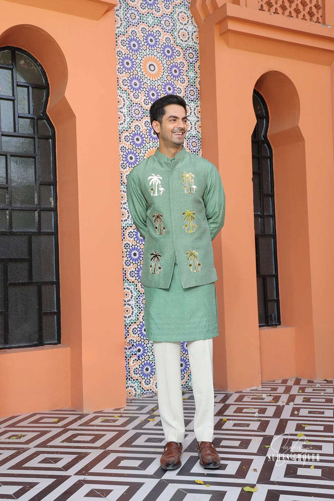 GREEN AC NEHRU JACKET SET