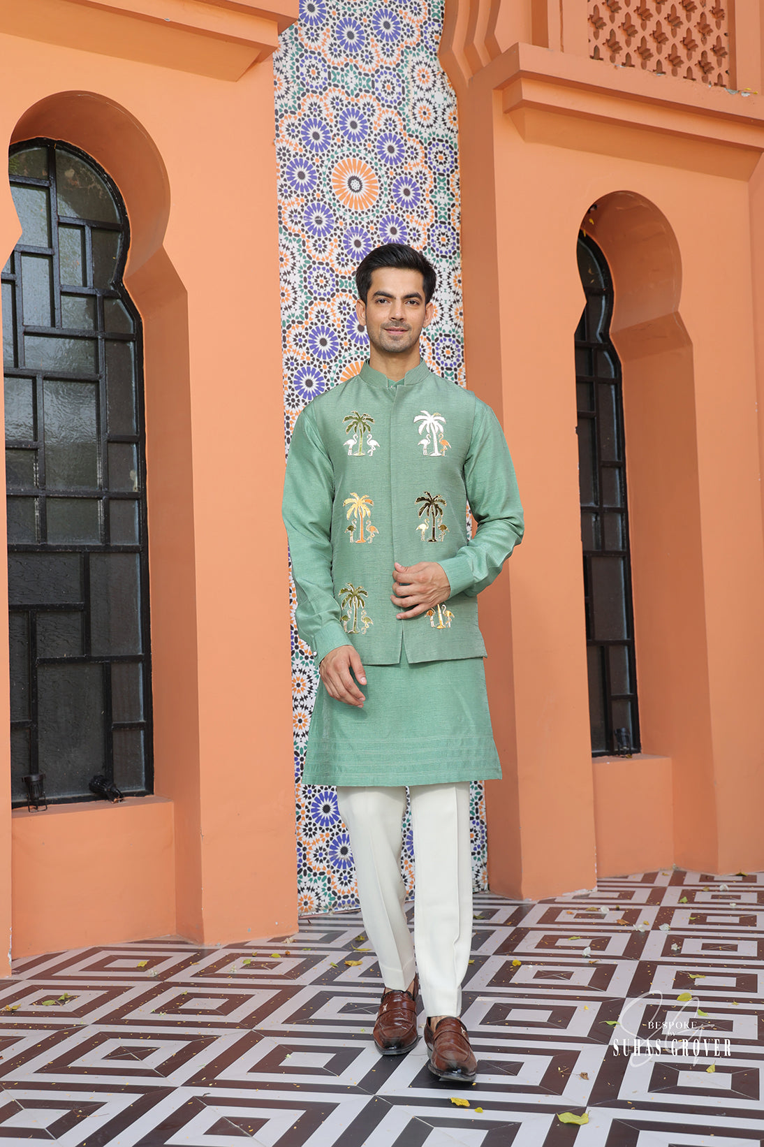 GREEN AC NEHRU JACKET SET