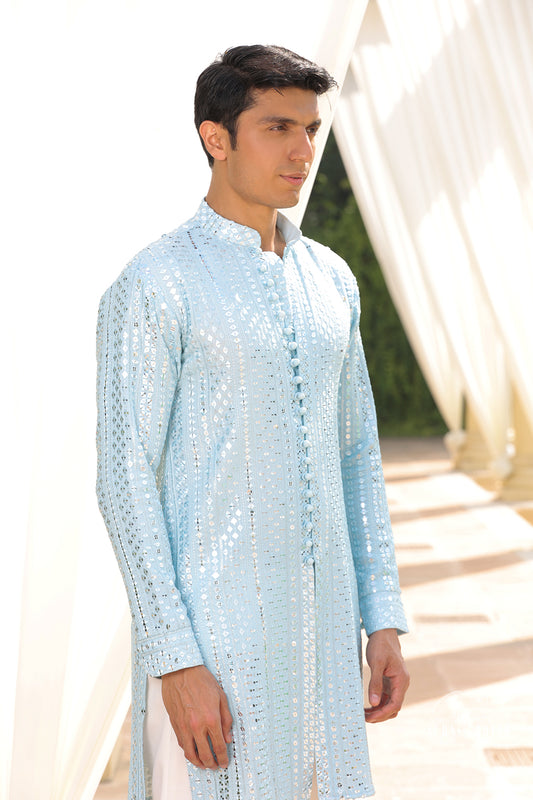 SKY BLUE LUCKNOWI KURTA SET